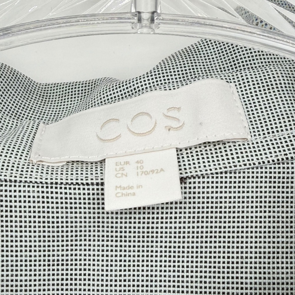 COS Short-Sleeved Cocoon Shirt Dress Grey Micro-Check Cotton Blend Collared 10 - Picture 3 of 16